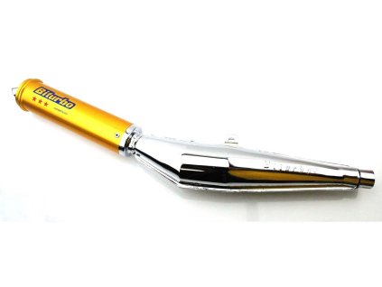 Exhaust Biturbo 28mm 670mm chrome for Zündapp CS, KS, GTS, ZR, ZD, ZL, C, Kreidler Florett, LF, LH, RMC, Flory, Hercules Prima, MK, K 50, Ultra, Puch Maxi, Monza, KTM, DKW, Rixe, Sachs, Simson Moped, Moped, Mokick